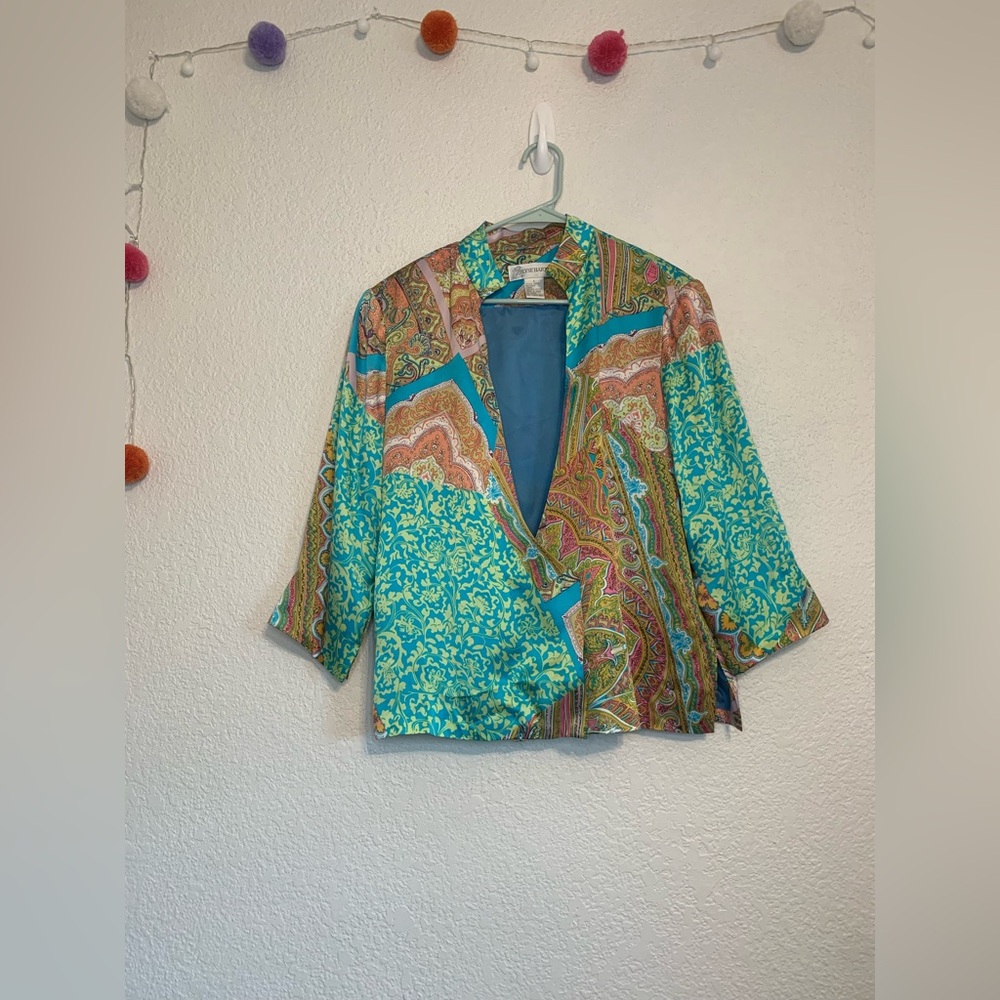ILyse Hart Ltd Vintage Women Sz Large Silk Blazer Colorful Boho Paisley/Floral - Picture 2 of 8